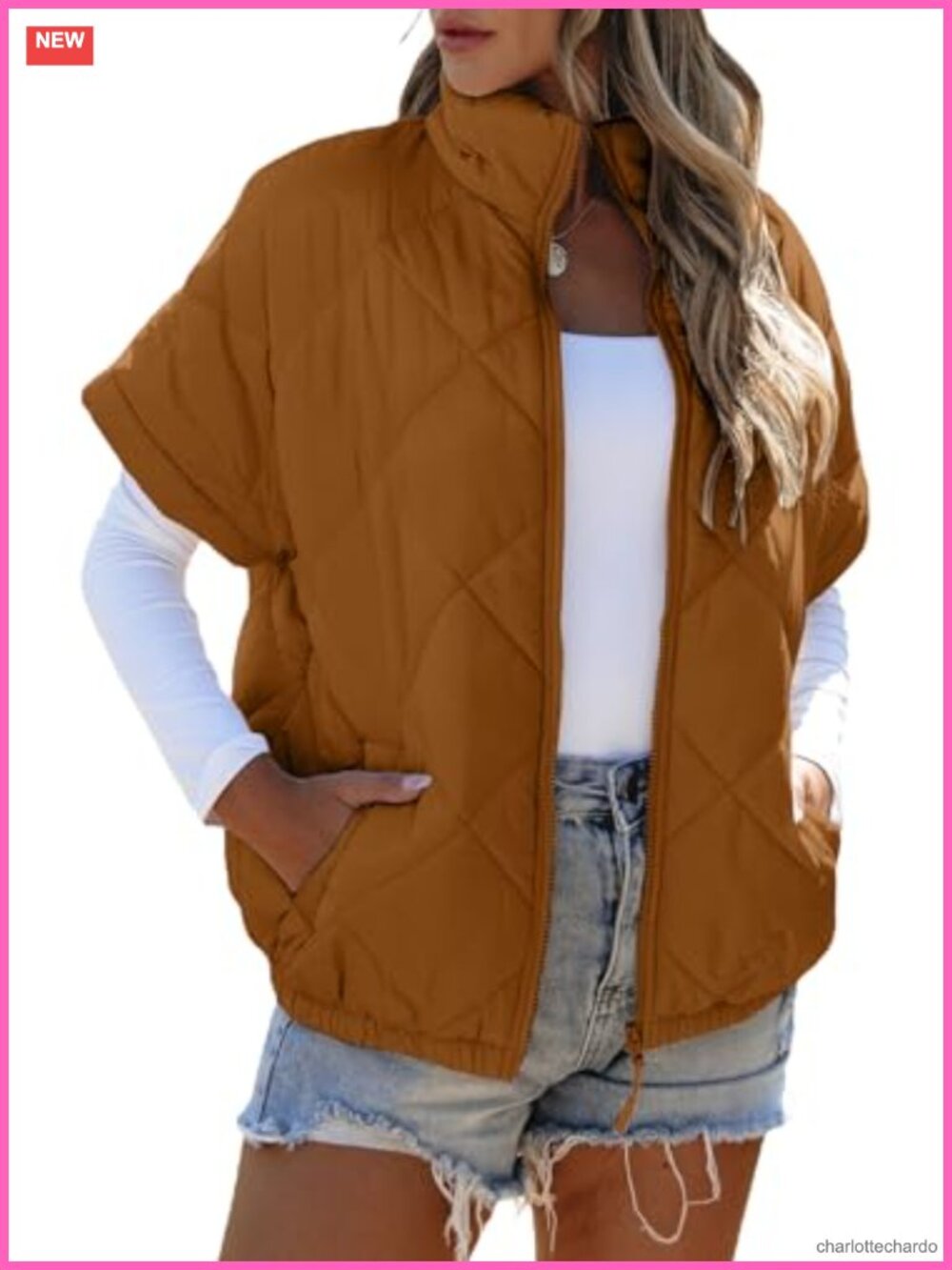 SHEWIN Women's Quilted Vest Zip Up Short Sleeve Puffer Warm Casual